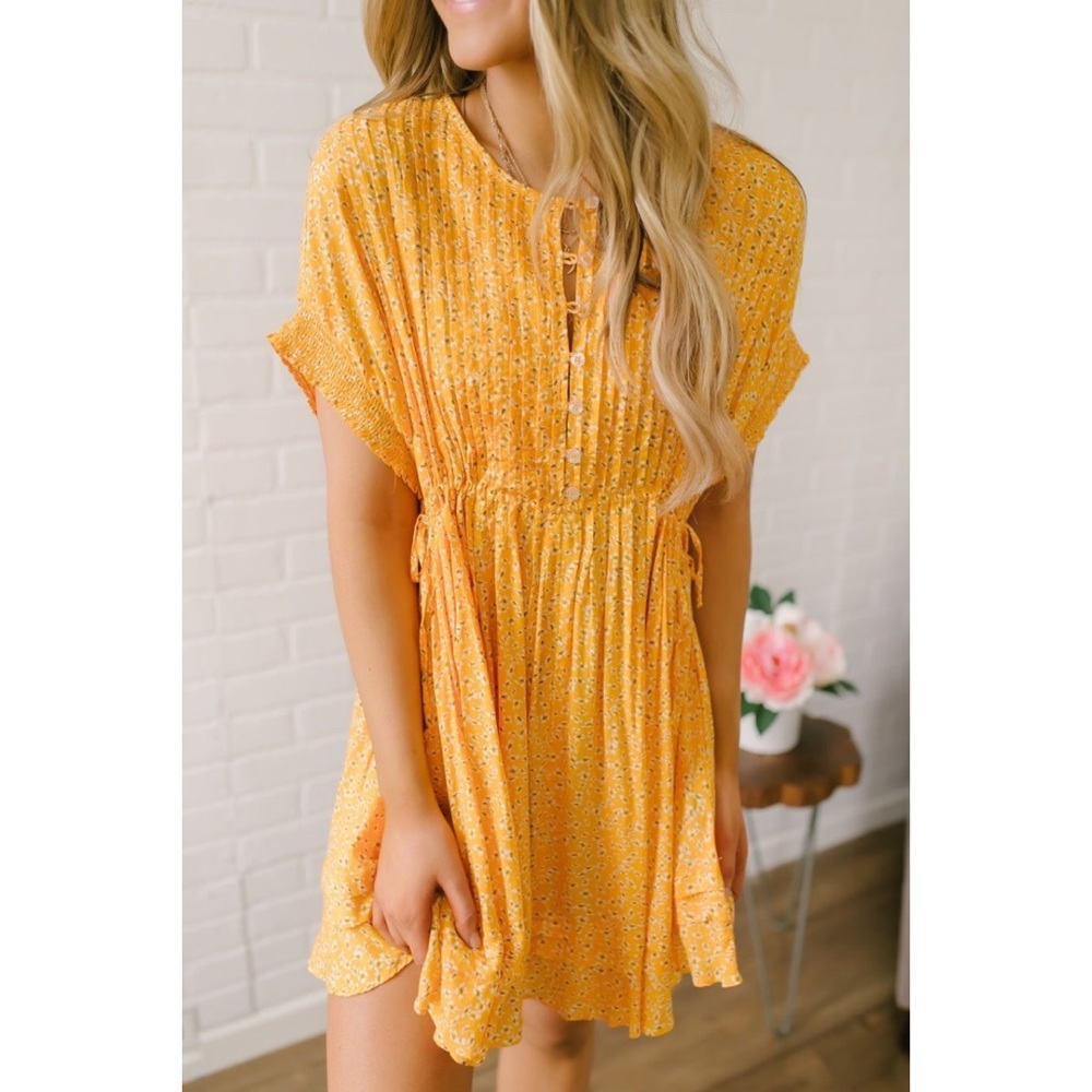 Free People One Fine Day Mini Dress Yellow Combo Medium